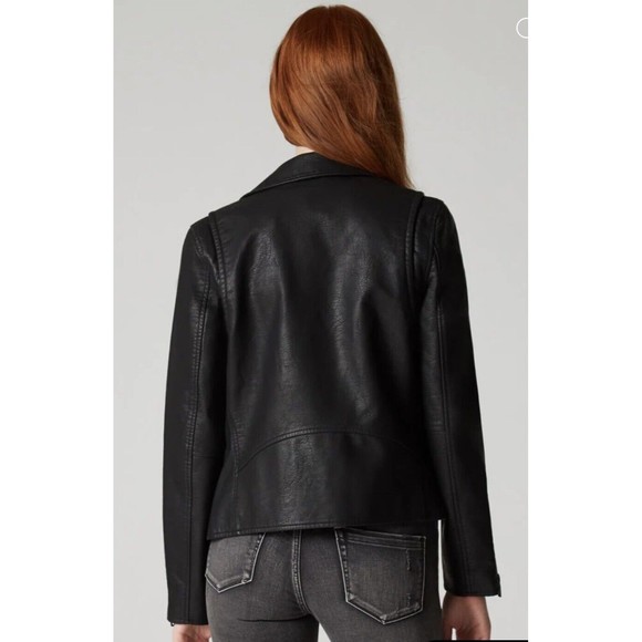 Black Faux Leather moto Biker Small,  Vintage Reinvented Jacket - Picture 5 of 7